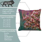 Floral Pink Flower Printed Canvas Cotton Cushion Covers, Set of 2 (24 x 24 Inches)